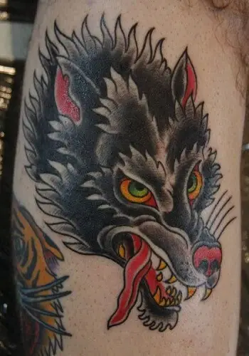 Traditional wolf tattoo